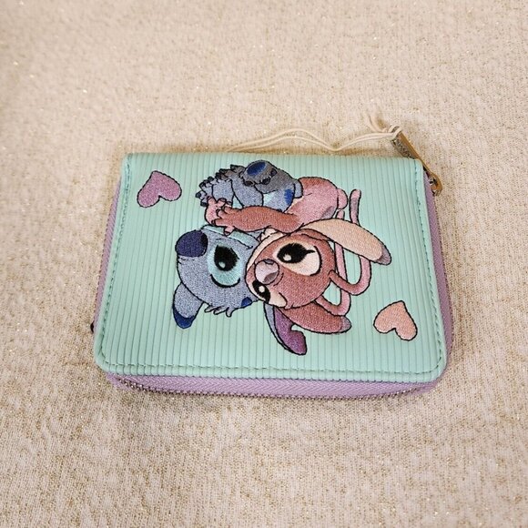 Loungefly Disney Lilo and Stitch Angel Corduroy Pastel Color Block Zip Wallet - Picture 10 of 13
